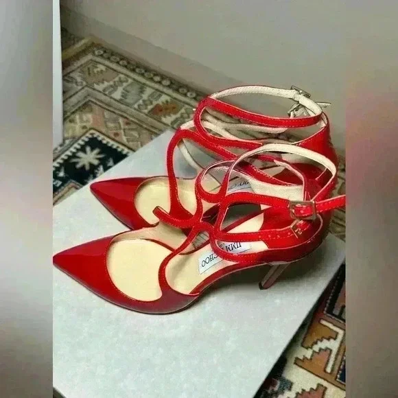 Jimmy Choo - Lancer Stiletto Red Patent Leather Pumps - 38 - Picture 7 of 10